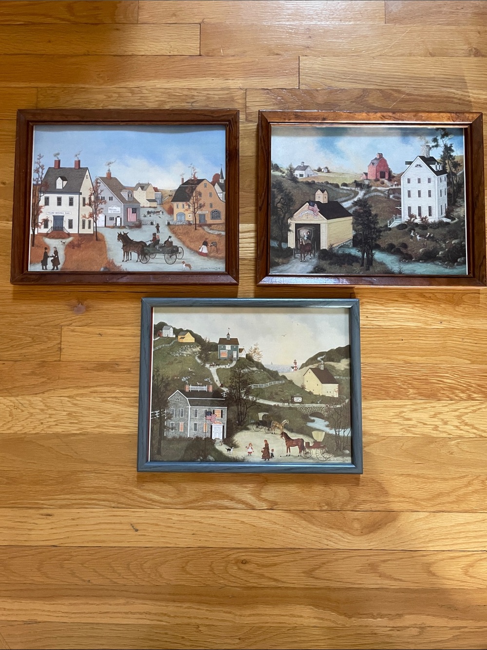 Set of 3 Framed 11x14 Linda Nelson Stocks Calendar Folk Art Prints - 1991